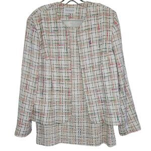 Vintage Tanner Cream Multicolor Tweed 2 Piece Blazer Skirt Set Office Preppy 14